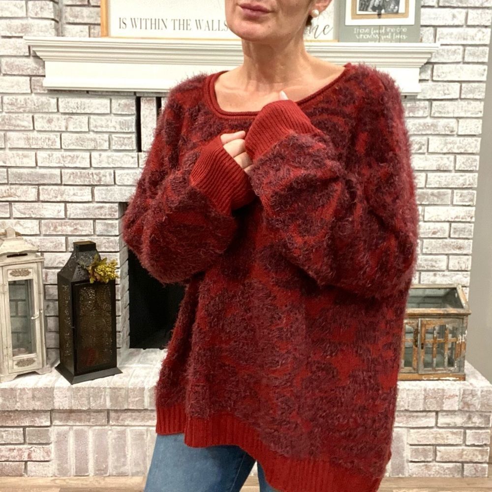 14th & Union Fuzzy Jacquard Cozy Knit Sweater XL